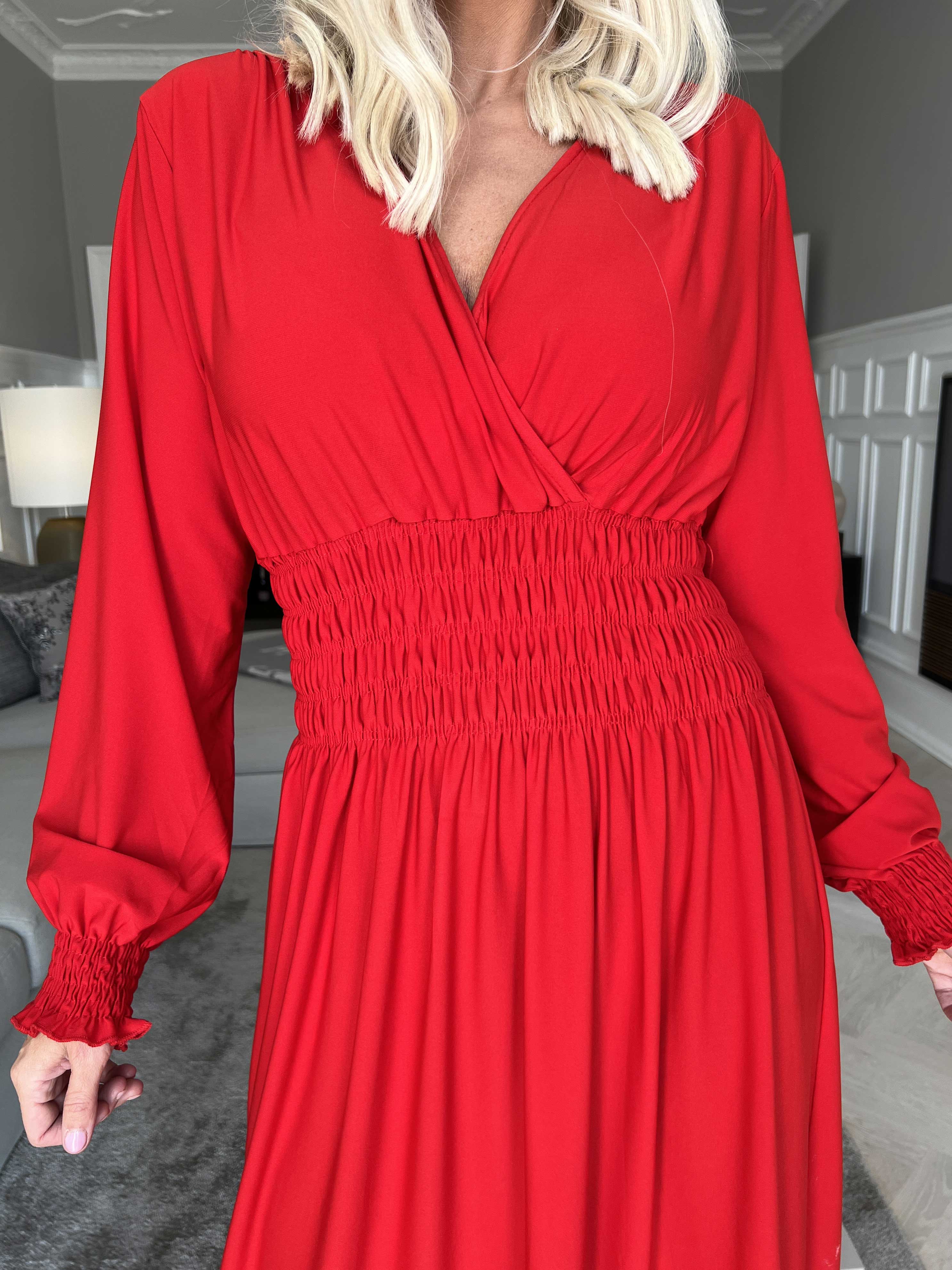 Pams Plain Midi L/S - Elastisk klänning med smock och långa ärmar